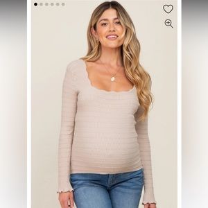 NEW Cream Scalloped Square Neck Textured Maternity Sweater - Pinkblush